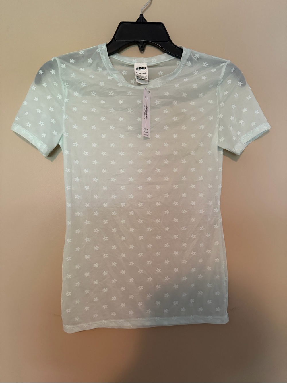 PINK Victoria's Secret Mint Sheer Floral Mesh Top